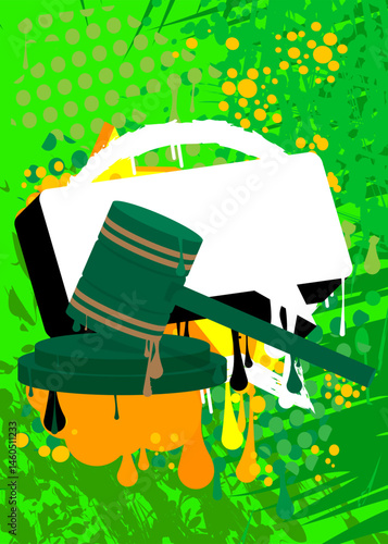 Gavel graffiti. Abstract modern street art decoration performed in urban painting style.