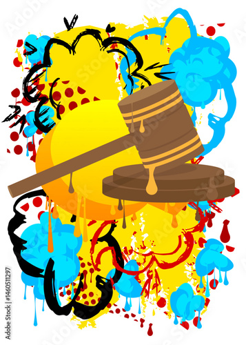 Gavel graffiti. Abstract modern street art decoration performed in urban painting style.
