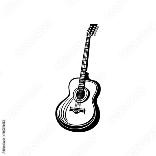Monochrome acoustic guitar illustration showcasing musical instrument design