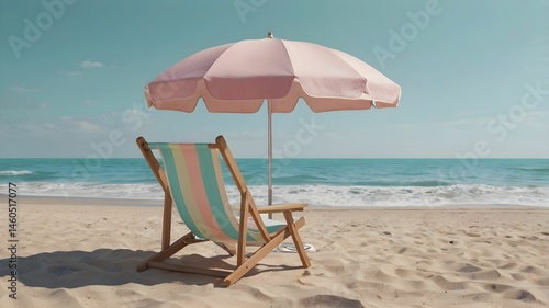 Modern Pastel Beach Chair and Umbrella Set – Soft 3D Shaded Summer Graphic on Transparent Background