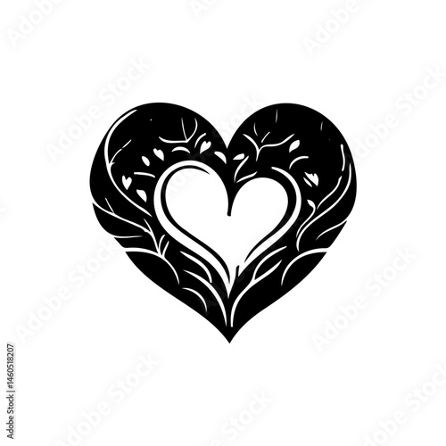 Stylized heart with intricate botanical motif, symbolizing love and growth