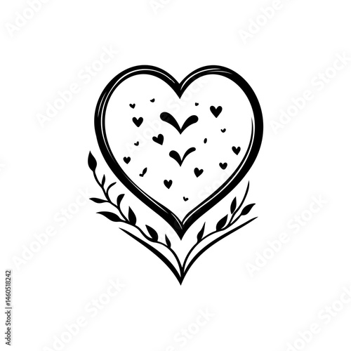 Stylized heart emblem adorned with foliage for romantic and nature themes
