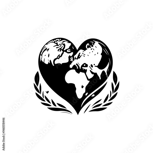 Global unity heart emblem symbolizing international collaboration and care
