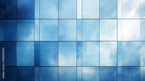 Fototapeta Naklejka Na Ścianę i Meble -  Contemporary office tower with clean geometric design, glass walls reflecting the blue sky, crisp and professional business aesthetic.  