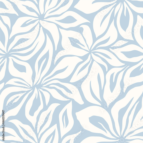 Artistic floral background. Decorative botanical seamless pattern with silhouette shapes of leaves and flowers. Artisanal allover print, vector wallpaper, for fabric, textile, paper, package