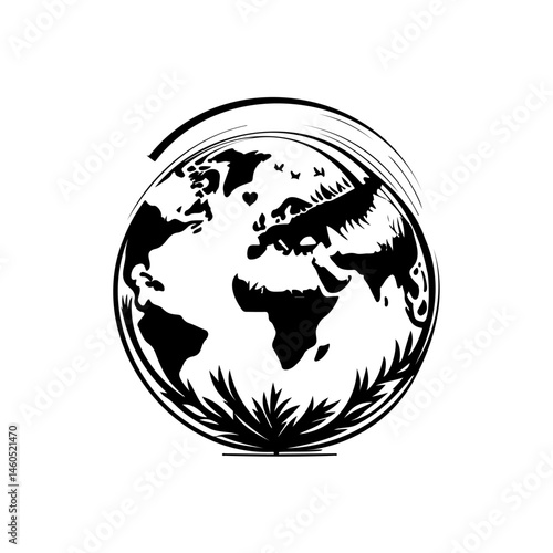 Conceptual earth illustration promoting harmony with stylized flora and fauna