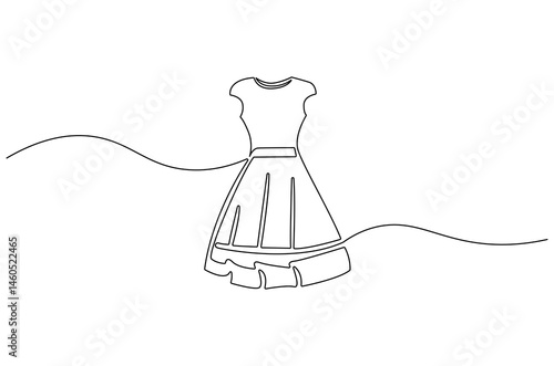 Continuous one line drawing of Dress. Single line drawing illustration of Woman dress. Trendy women dress concept vector art. Doodle line illustration.