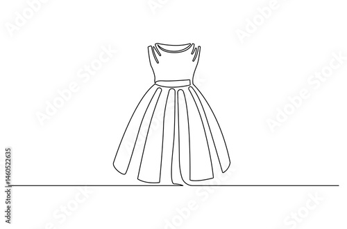 Continuous one line drawing of Dress. Single line drawing illustration of Woman dress. Trendy women dress concept vector art. Doodle line illustration.