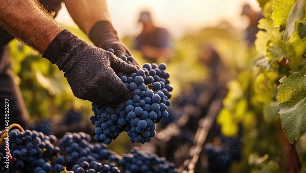 Obraz premium Hands carefully picking ripe grapes