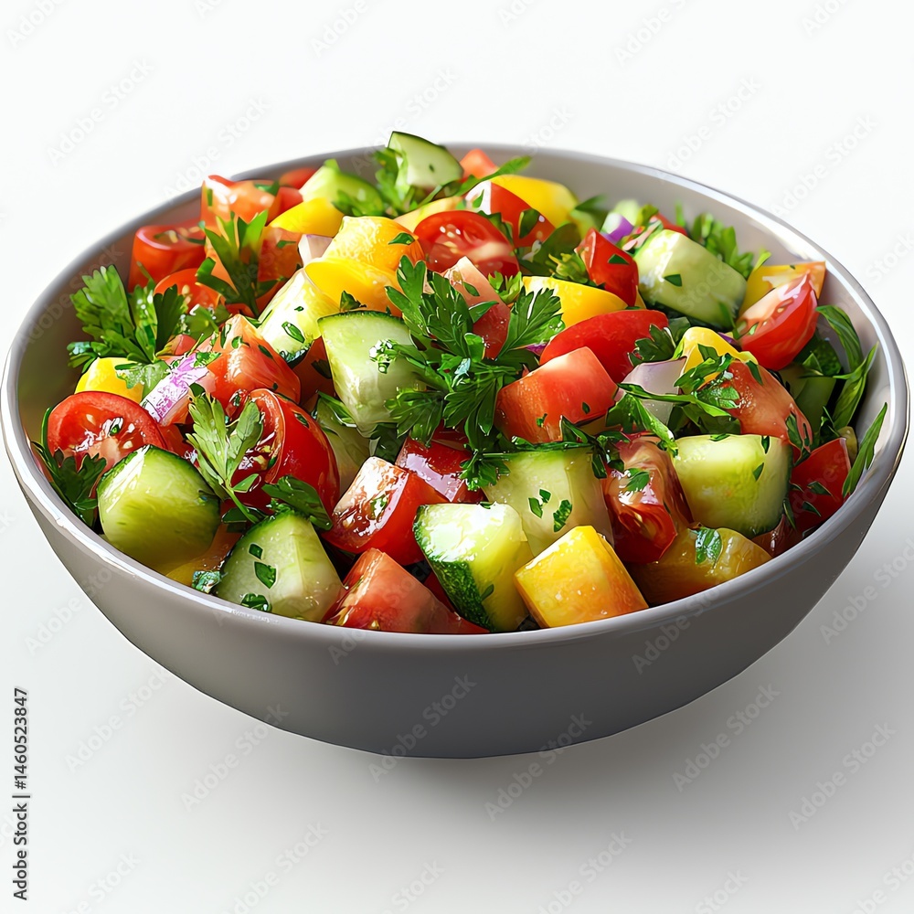 Fresh Vegetable Salad in a Gray Bowl A delightful mix of tomatoes, cucumbers, peppers, and parsley. Fresh Vegetable Salad in a Gray Bowl A delightful mix of tomatoes, cucumbers, peppers, and parsley.