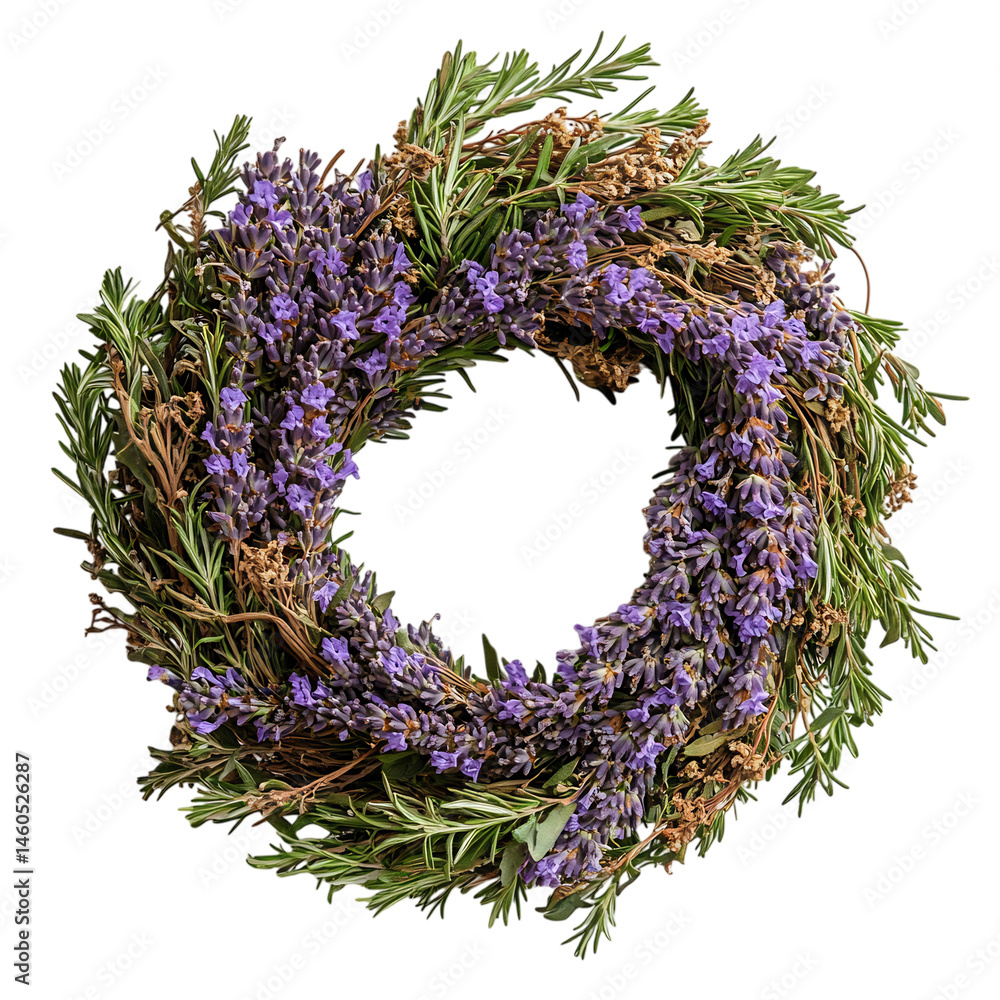 Handcrafted Funeral Wreath with Dried Lavender and Rosemary Isolated on Transparent Background Handcrafted Funeral Wreath with Dried Lavender and Rosemary Isolated on Transparent Background