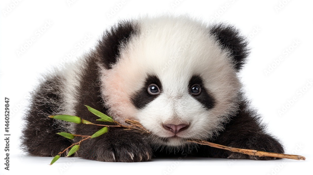 Obraz premium Adorable Baby Panda with Bamboo Wildlife Photography Nature Conservation Animal Lovers Deli