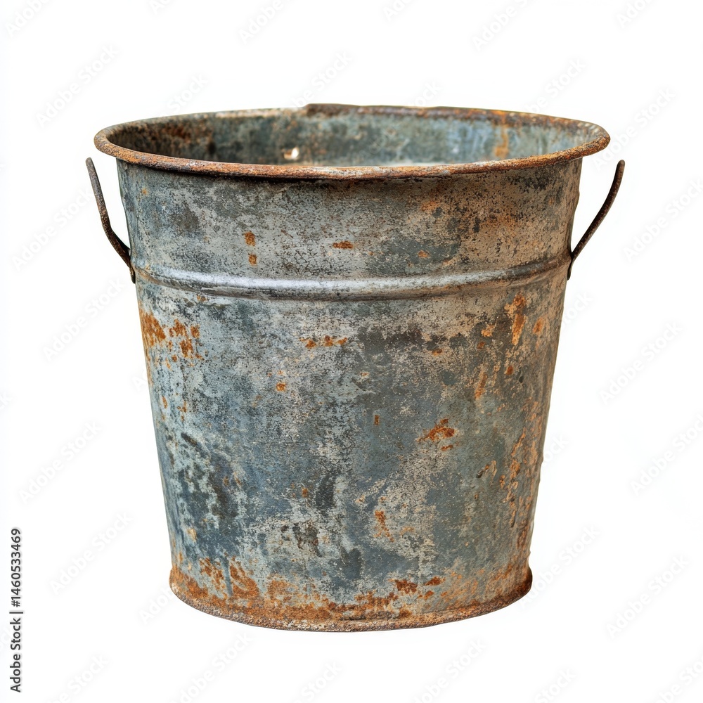 Rusty gray metal bucket with handles Rusty gray metal bucket with handles