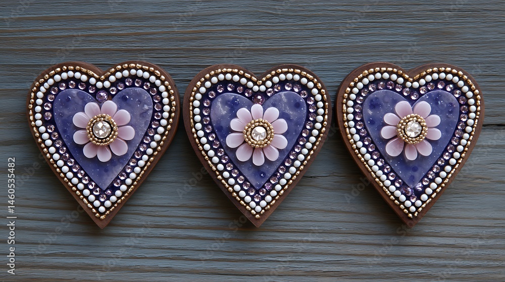 Fototapeta premium Lavender Heart Ornaments Romantic Handmade Decor.