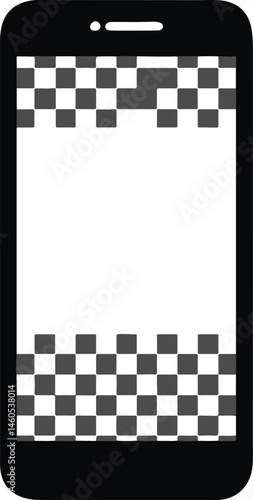 Smartphone mockup, transparent display, checkerboard pattern, sleek design, modern device, high-resolution screen, notched display, minimalist aesthetics, realistic render, product showcase, white bac