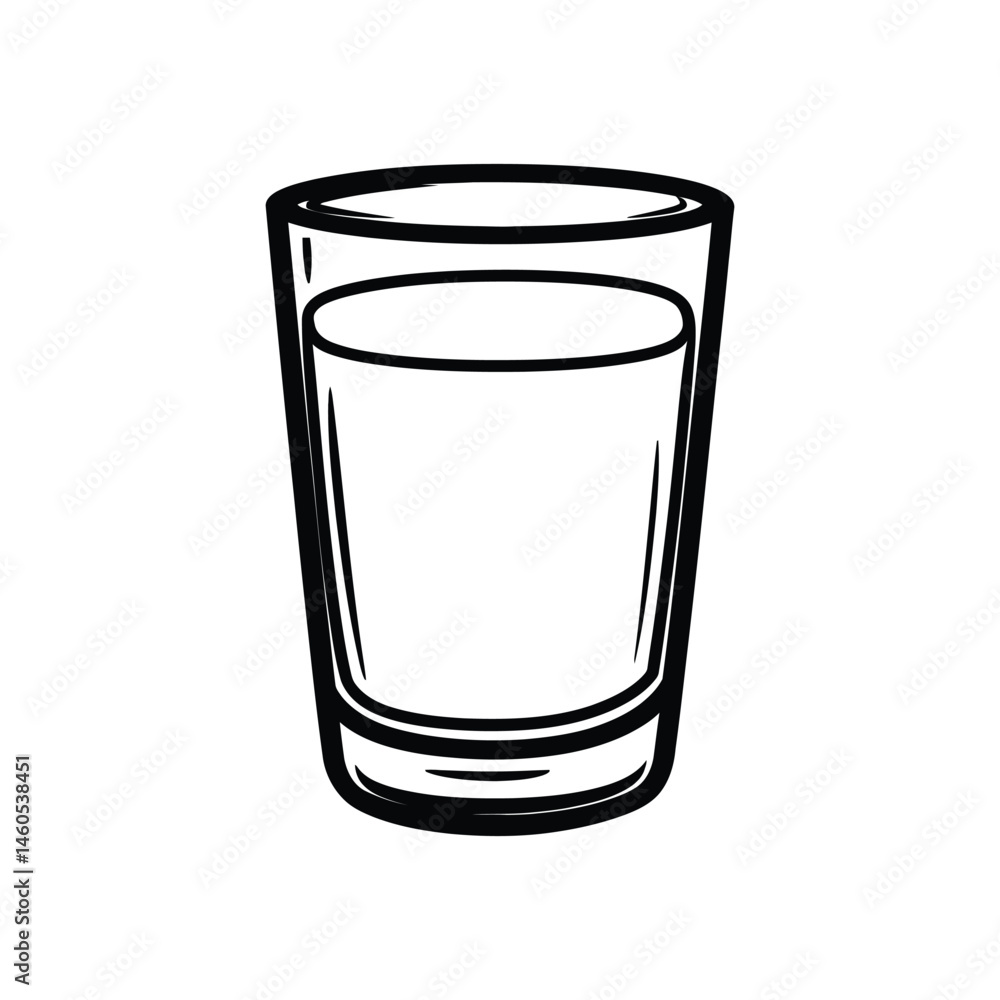 Isolated Cartoon Drawing of Glass with Transparent Liquid Outline on White Isolated Cartoon Drawing of Glass with Transparent Liquid Outline on White