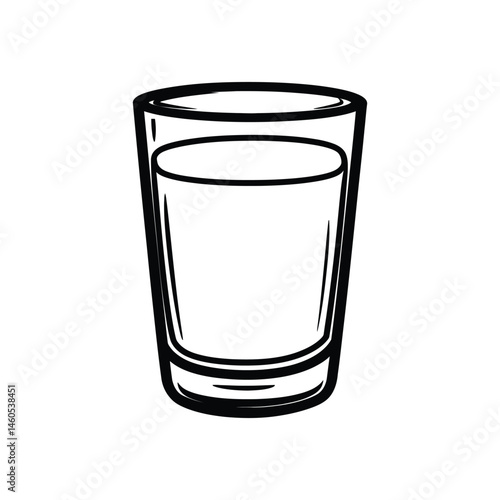 Isolated Cartoon Drawing of Glass with Transparent Liquid Outline on White