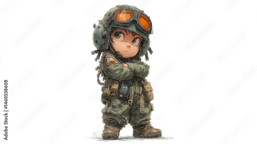 Adorable MilitaryThemed Character in Tactical Gear with Folded Arms Perfect for Gaming Fanta Adorable MilitaryThemed Character in Tactical Gear with Folded Arms Perfect for Gaming Fanta