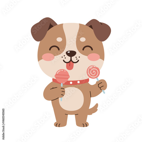 Cute white puppy wearing coral dress and matching bow vector illustration for children and pet themes 