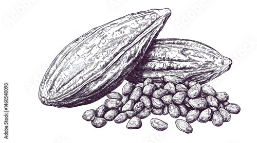 Wallpaper Mural Hand-drawn illustration of cacao pods and beans. Torontodigital.ca