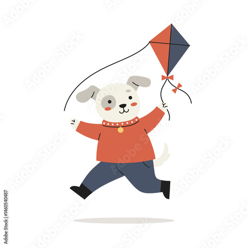 Cute brown dog puppy playing with red toy car vector illustration for kids and pet lovers 