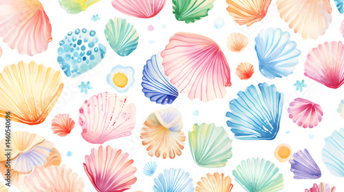 Wallpaper Mural Professional Seamless Marine Pattern with Seashells on White Background for Design Projects Torontodigital.ca