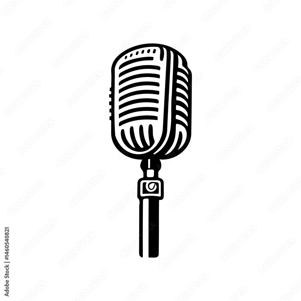 Fototapeta premium Retro microphone illustration, representing vocal performance or broadcasting essence