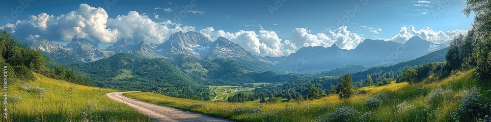 Fototapeta premium Picturesque mountain valley with a winding path.