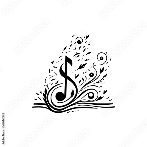 Musical Note Flourish: A Black and White Artistic Graphic Design Element
