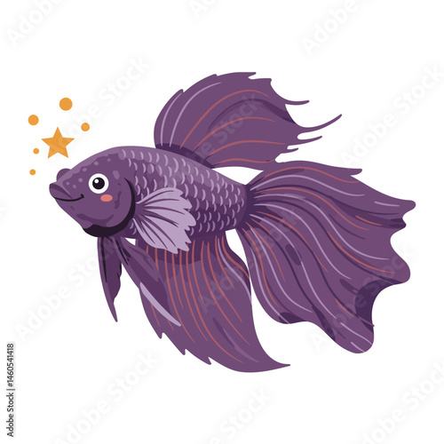 Cute green fish with pink bow blowing bubbles vector illustration for children and kids design friendly and playful 