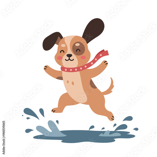 Cute dog wearing royal crown and red cape sitting as king illustration vector 