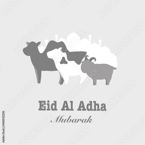Islamic Eid al-Adha Design Featuring Qurban Animals and Mosque Background