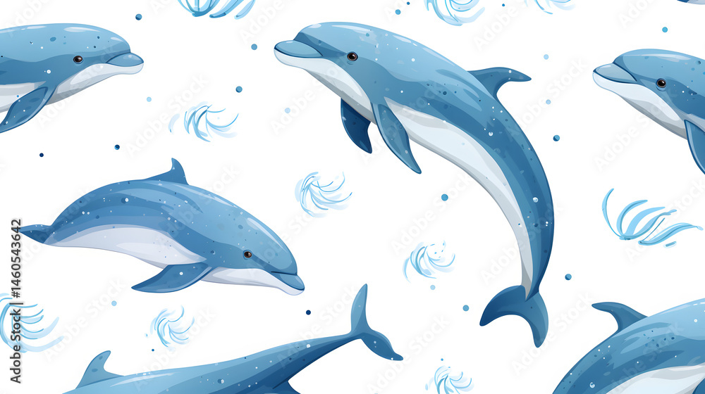 Professional Seamless Blue Dolphins Grey Background Pattern Design Professional Seamless Blue Dolphins Grey Background Pattern Design