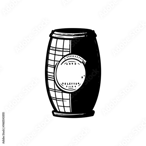 Stylized monochrome barrel depiction showcasing a rustic design element