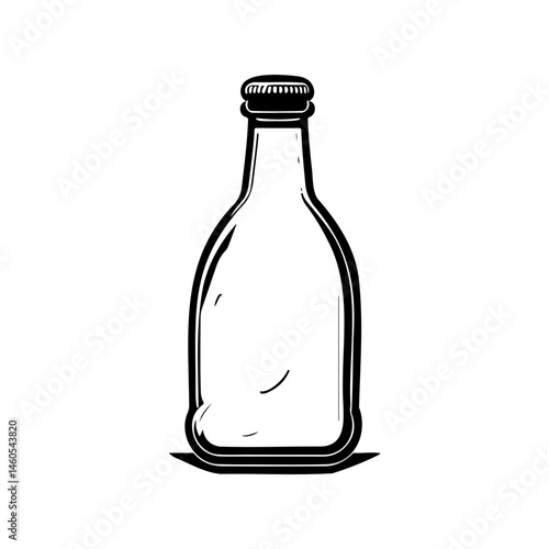 Minimalist depiction of a transparent glass bottle on a white background