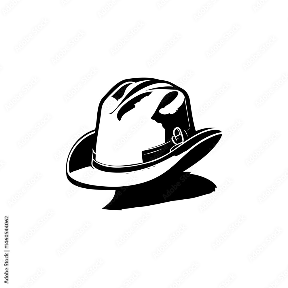 Fototapeta premium Classic black and white graphic illustration of a vintage-style fedora hat