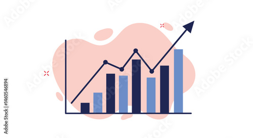 Business growth chart with rising bar graph and arrow showing positive financial trends in vector illustration 