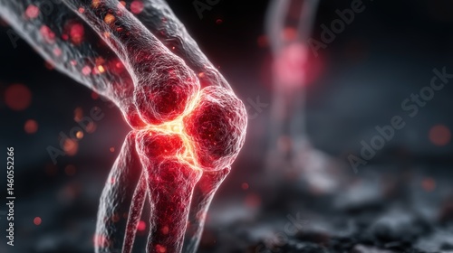 Osteoarthritis concept, Suffering from pain in knee. rheumatoid, Tendon problems and Joint inflammation on dark background.