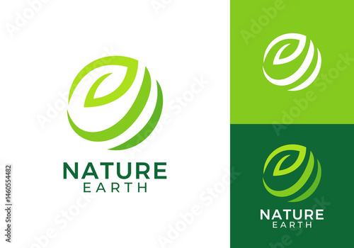  leaf nature with globe logo vector design inspiration