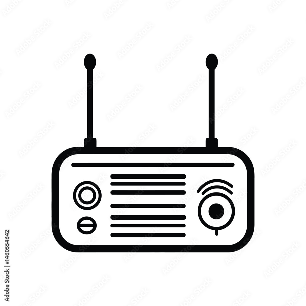 Fototapeta premium Isolated Retro Radio Silhouette with Antenna, Transparent Background Icon