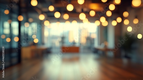 Wallpaper Mural Blurred image of a stylish office, subtle bokeh lights in soft hues, warm and cool blend, evoking a sleek yet relaxed setting.  Torontodigital.ca