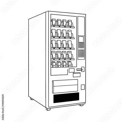 Coin-operated vending machine, black simple line drawing, white background.