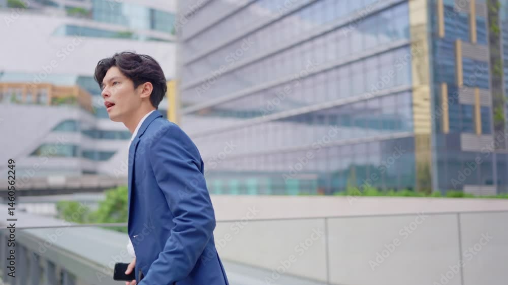 Asian young busy businessman running late to the office workplace. Asian young busy businessman running late to the office workplace.
