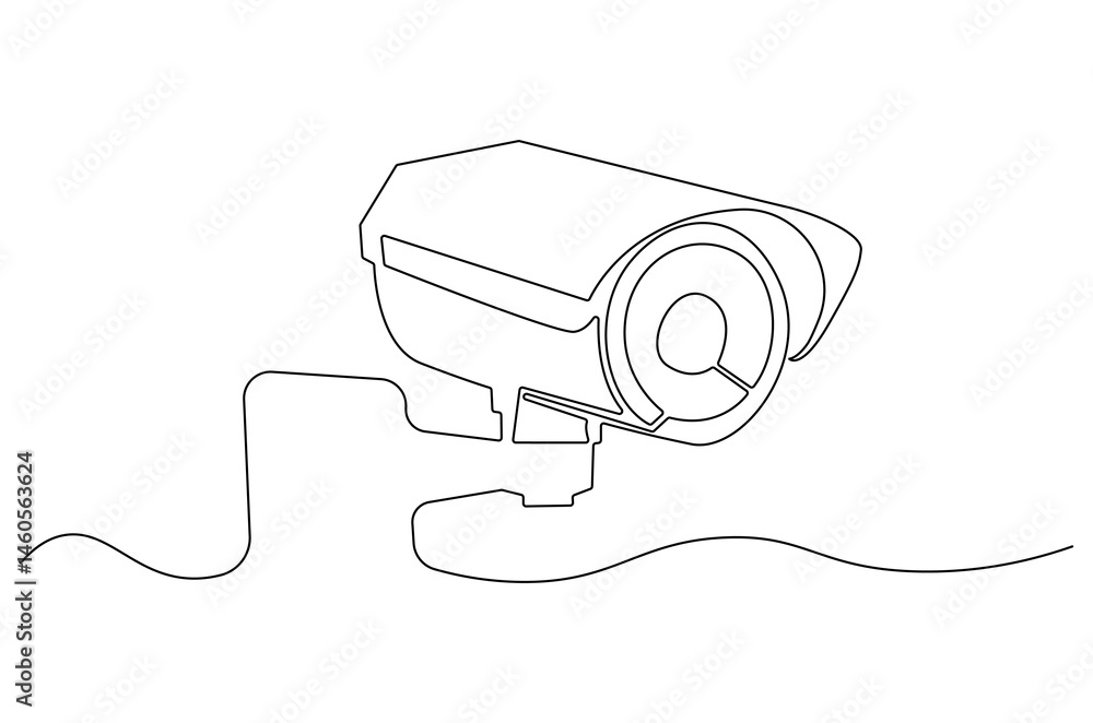 Obraz premium Continuous one line drawing of CCTV. Single line drawing illustration of CCTV to monitor traffic movements. Security systems concept vector art. Doodle line illustration.