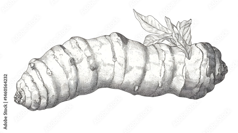 Detailed illustration of a root vegetable in grayscale. Detailed illustration of a root vegetable in grayscale.