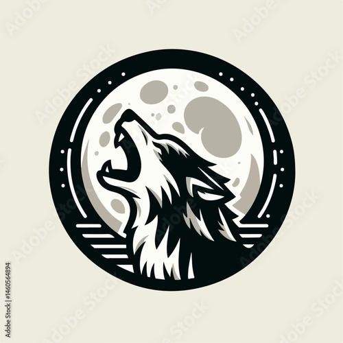 vector illustration of a roaring wolf with moon background