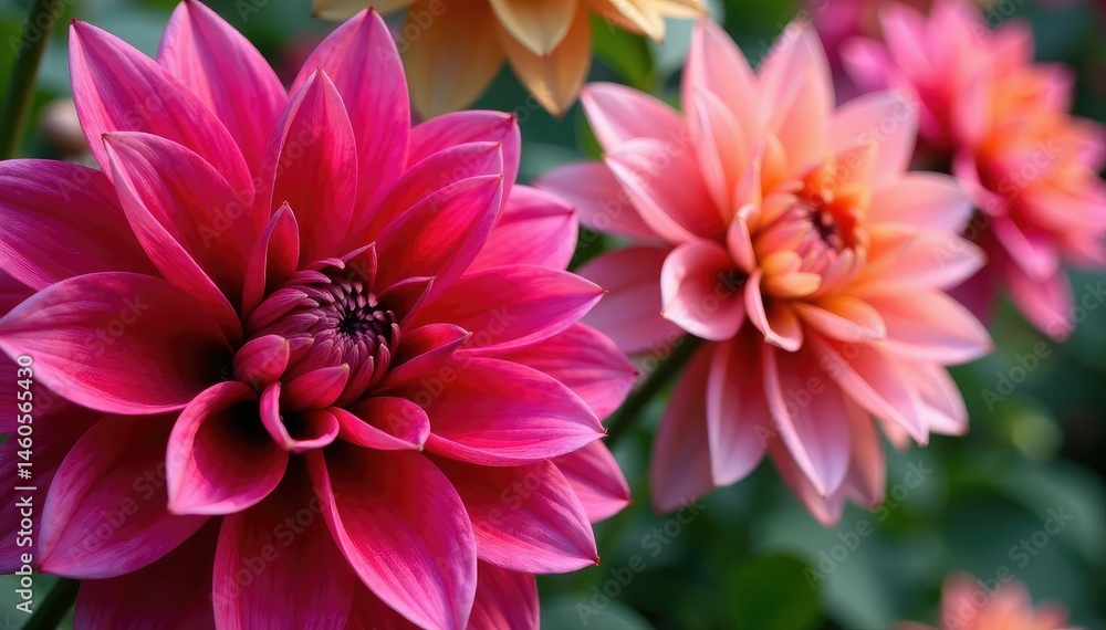 Obraz premium Bold dahlia blossoms, overlapping layers, rich colors , background, autumn