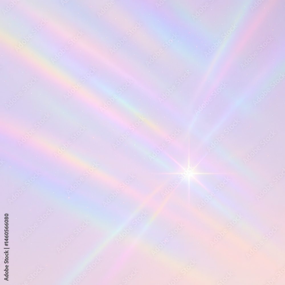 Obraz premium Pastel rainbow spectrum light beams with star, abstract dreamy background
