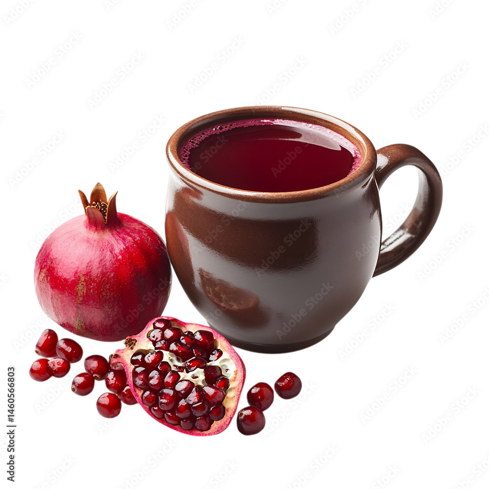 Pomegranate Cranberry Juice in Ceramic Mug Isolated on Transparent Background Pomegranate Cranberry Juice in Ceramic Mug Isolated on Transparent Background