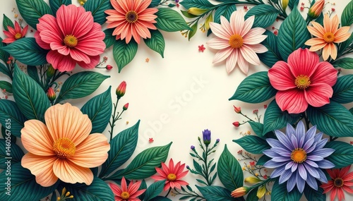 Intricate botanical print; lush blooms & leaves in vibrant hues, black, floral, foliage